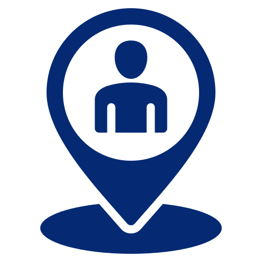 Person icon inside a location marker.