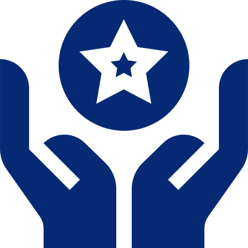 Hands holding a star within a circle.